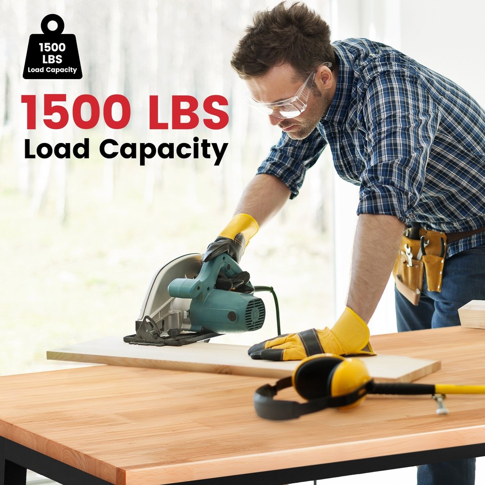 60'' Adjustable Work Bench Heavy Duty Work Table for Workshop Garage 1500 Lbs