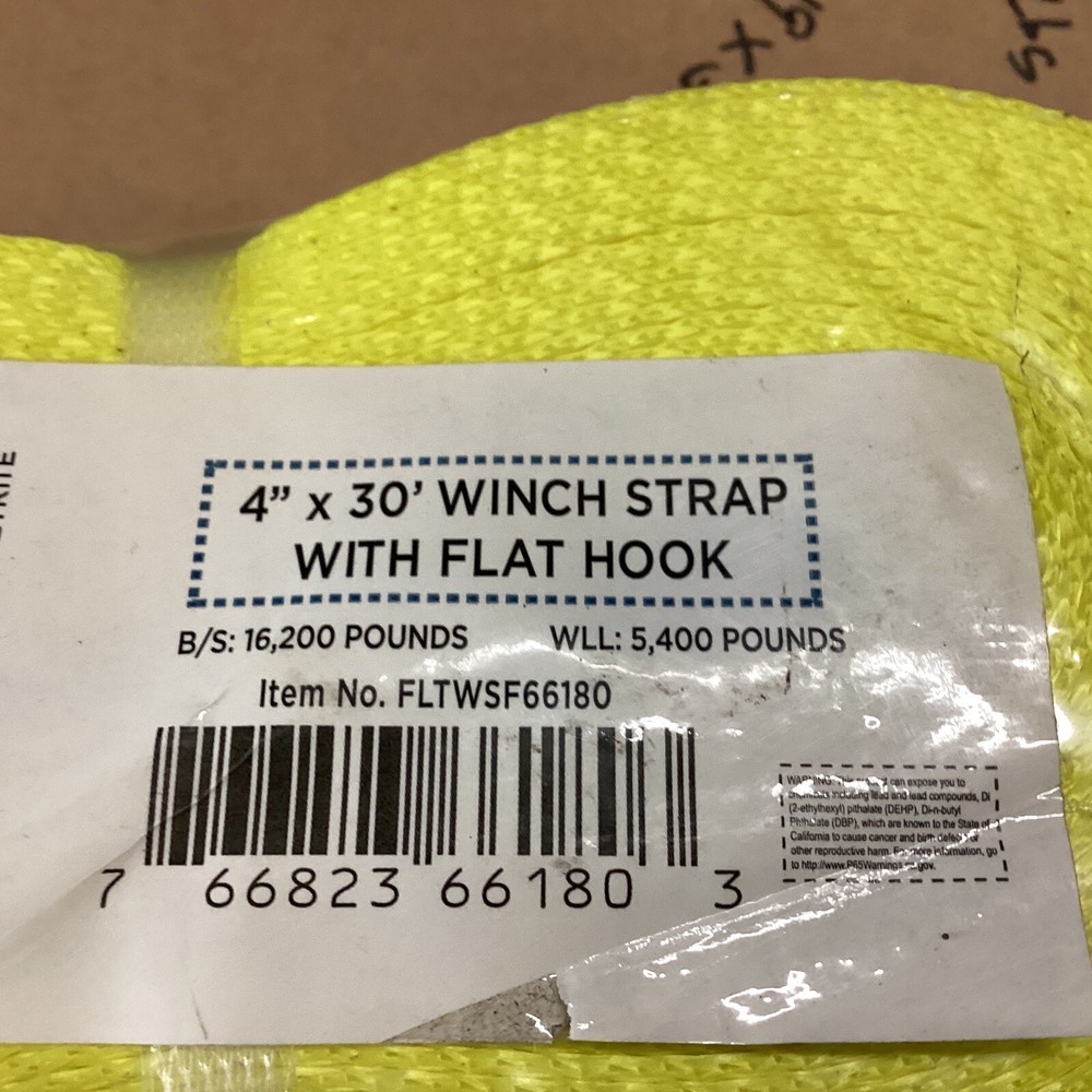 3 NEW FLEETRITE 4" X 30' WINCH STRAPS WITH FLAT HOOKS