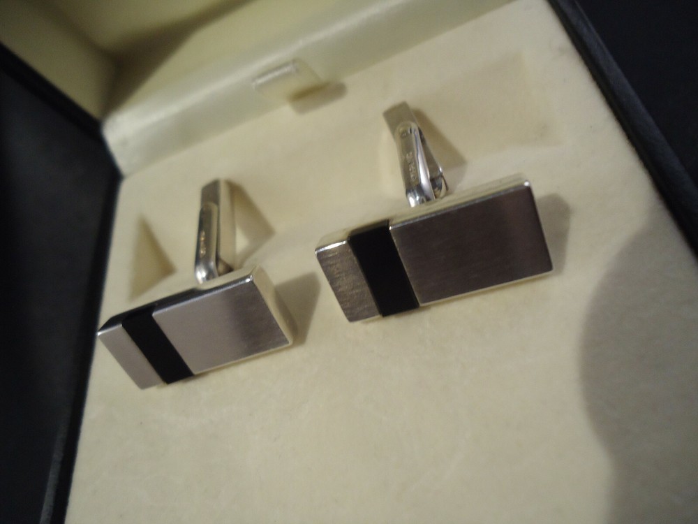 Alfred Dunhill .925 Silver Cufflinks - Onyx Panel - Hallmarked - Cased