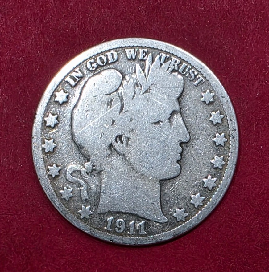 1911-S S/S Barber Half Dollar Rpm, Die Gouges On Reverse, G-06 Condition.