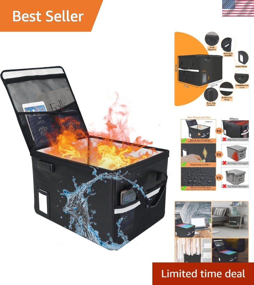 Secure Collapsible Fireproof Document Filing Box – Lightweight & Portable