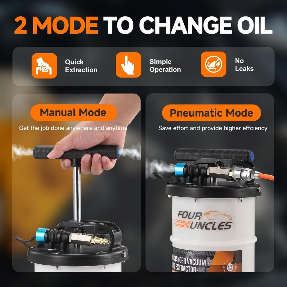 Efficient 6.5L Vacuum Fluid Extractor with Tubes for Oil & Brake Fluid Changes