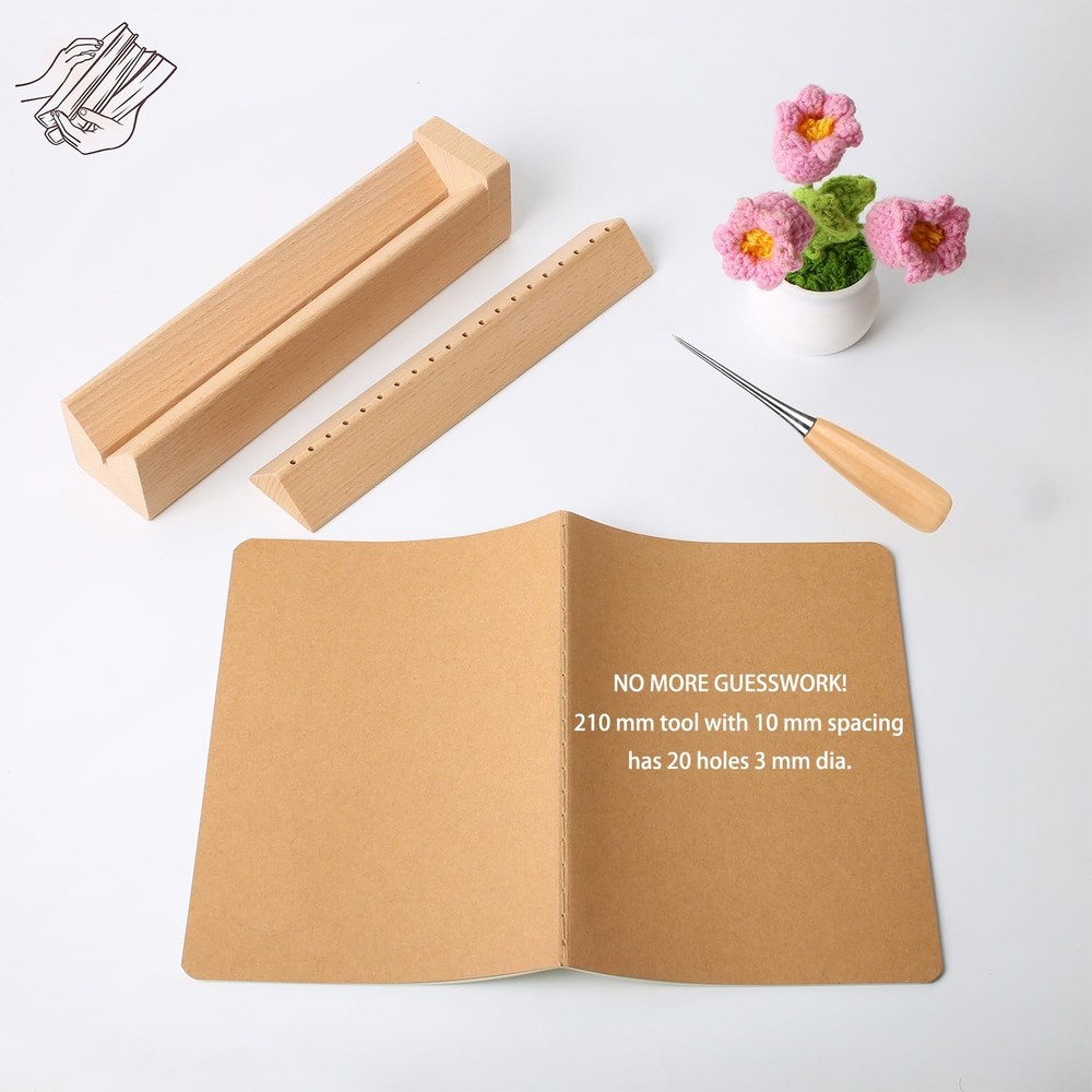 Beech Wood Book Binding medium size, Cradle&Awl
