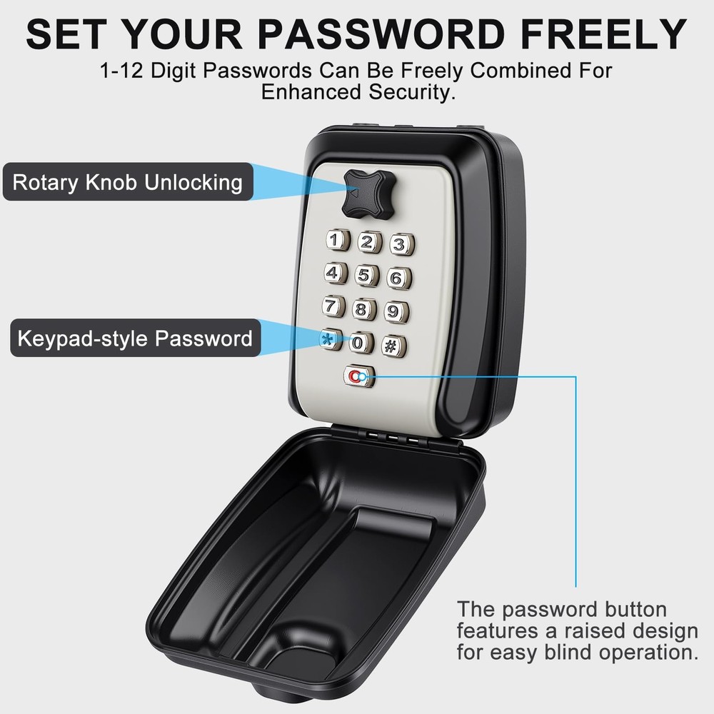 Key Lock Box for Outside Waterproof Wall Mount with 12-Digit Resettable