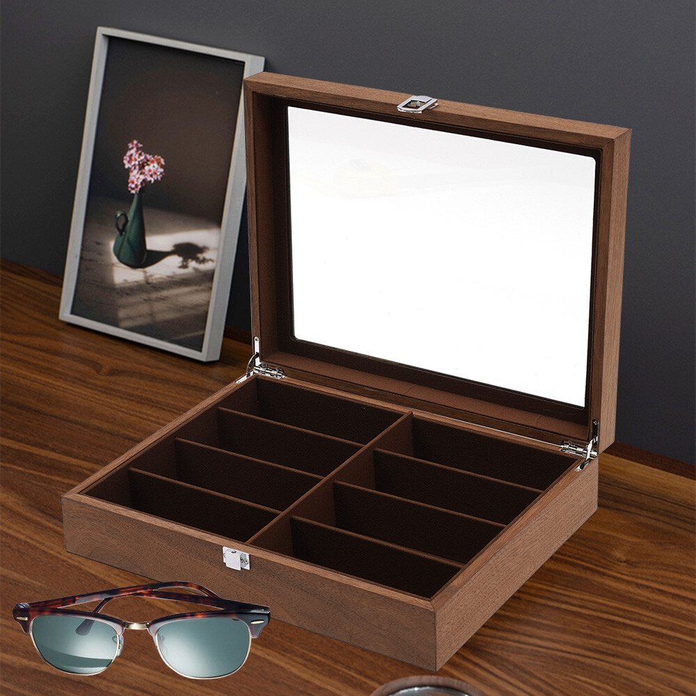 Eyeglass Box Sunglasses Display Box Glasses Case Storage 8-Bits Case Walnut Gift