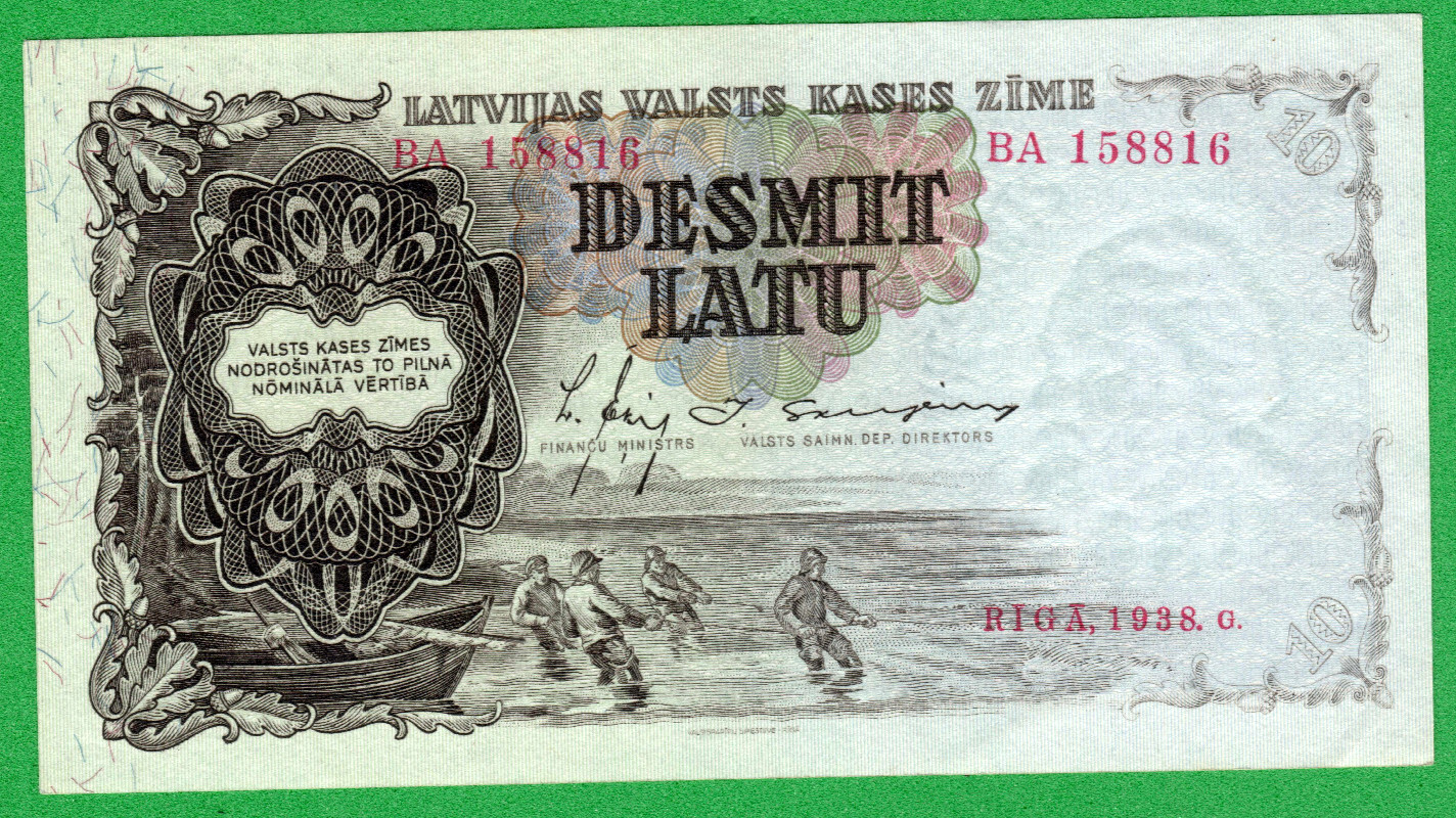 LATVIA 10 LATI 1938 PICK. 29b UNC 8714