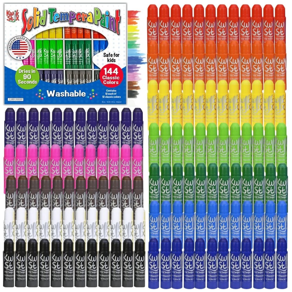 Kwik Stix Solid Tempera Paint Sticks, 144 1 Count (Pack of 144), Multicolor