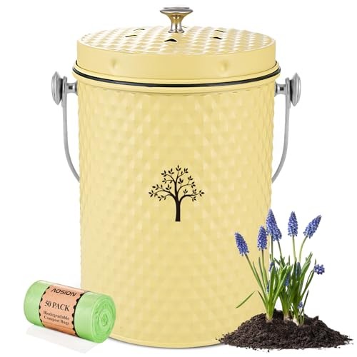 Countertop Compost Bin Kitchen,Odor Resistant Indoor Compost Bin with Yellow