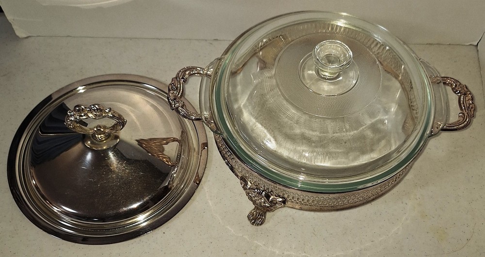 Vintage 4-Piece "Italy EPZ Silverplated" Serving Footed Dish, Glass Bowl Insert
