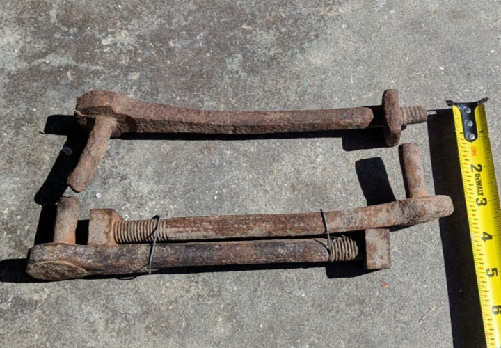 Three Antique Wrought Iron Strap Hinge Pintles Bolt Type for Post Mounting