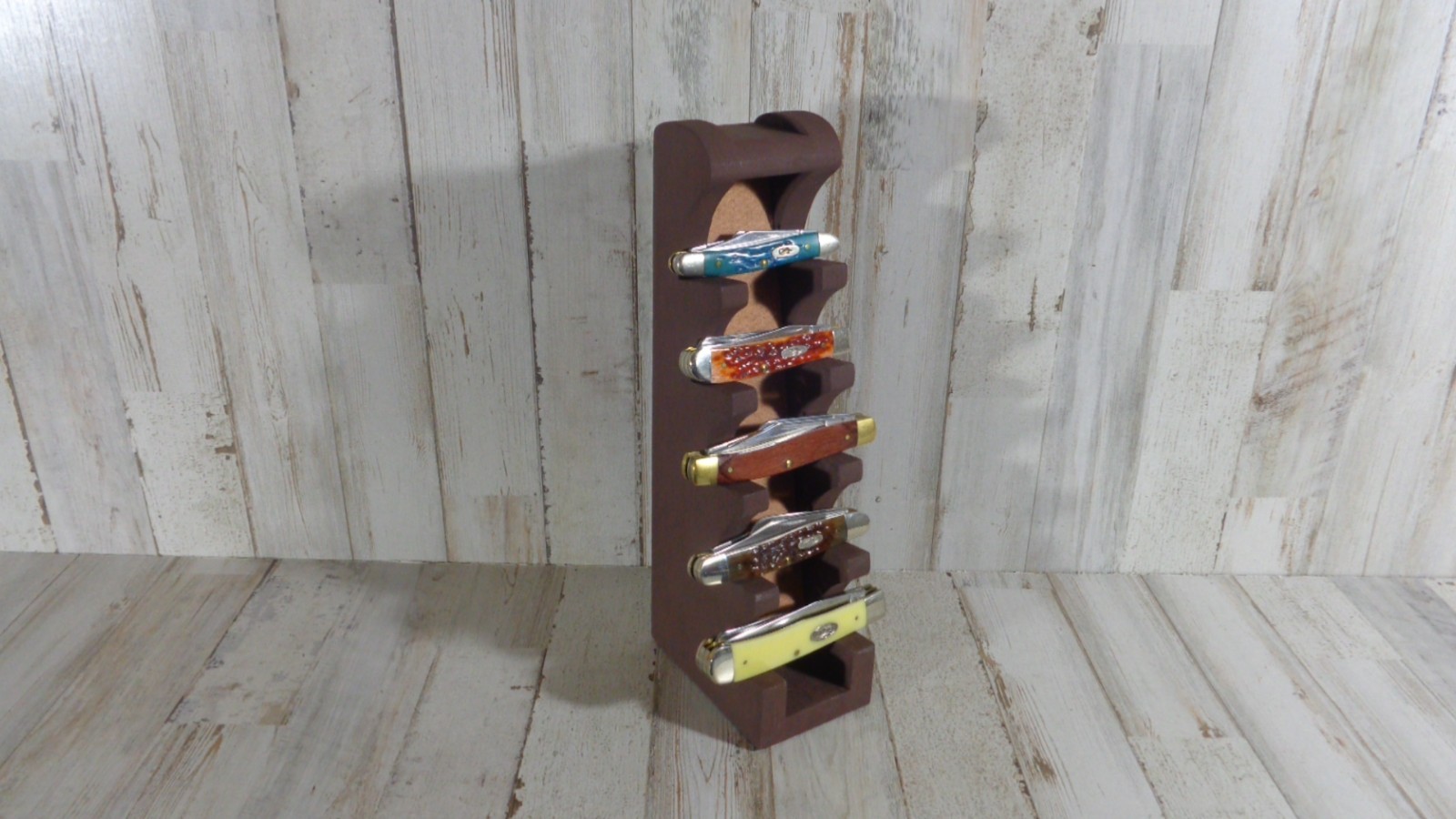 Knife Display Stand For Regular Size Pocket Knives Hand Crafted Brown Camel Felt