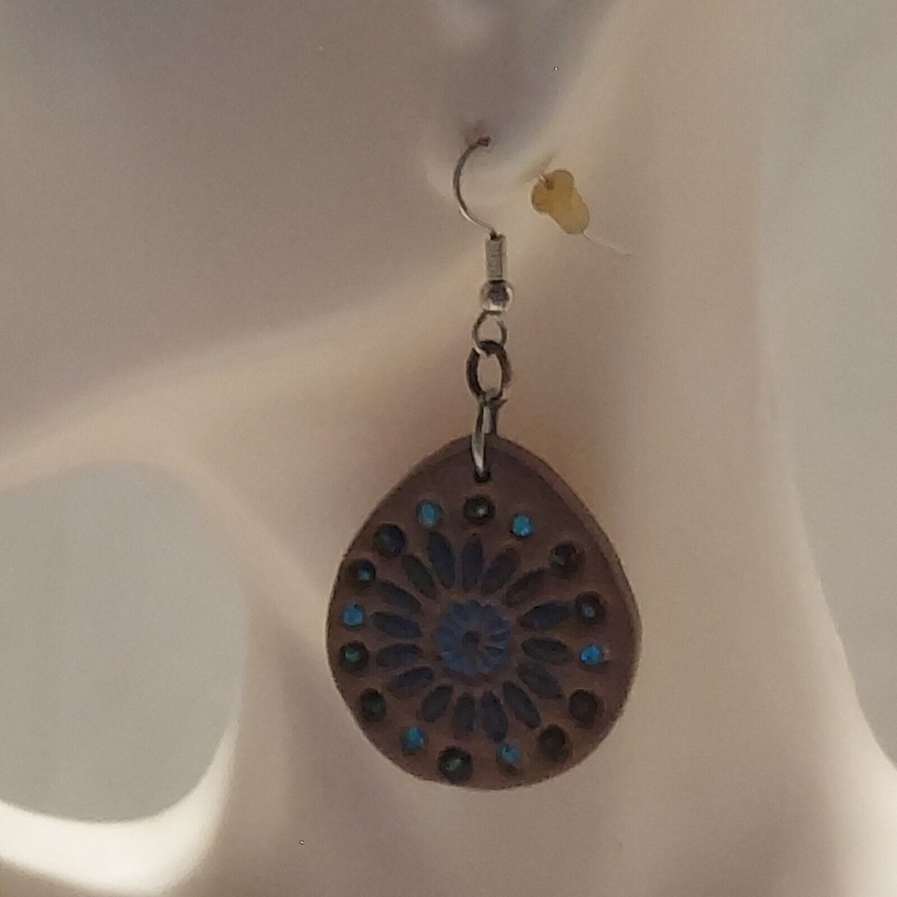 Dangle Earring Blue Bead and Clay 2 1/2"