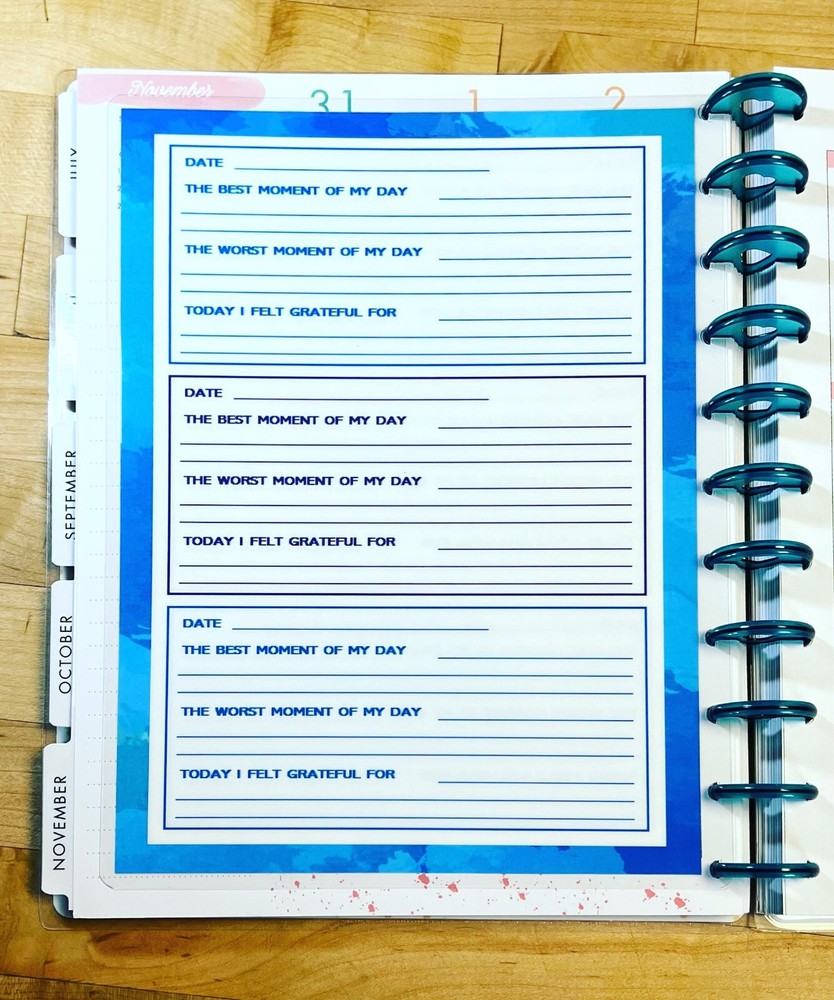Gratitude Log Two Sided Dashboard for use with the BIG Happy Planner