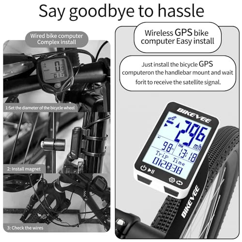 GPS Speedometer & Odometer - Wireless Bike Computer, White-A【Standard Mount】