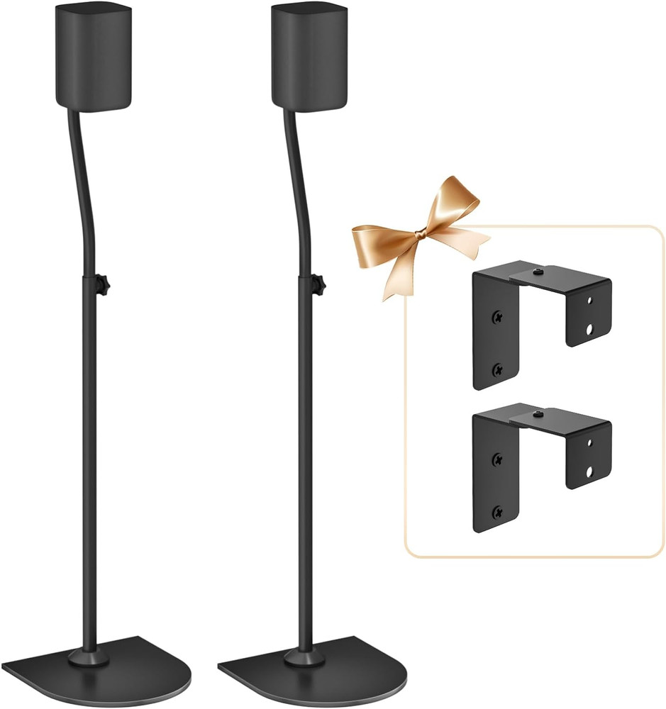 Height Adjustable Speaker Stand Pair Extend 33" to 42" with Wall Mount for Samsu