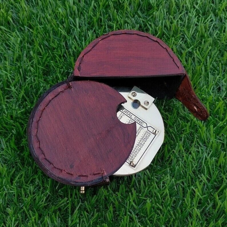 Compass 100% Working Brass Brunton Pocket Transit Compass With Leather Case