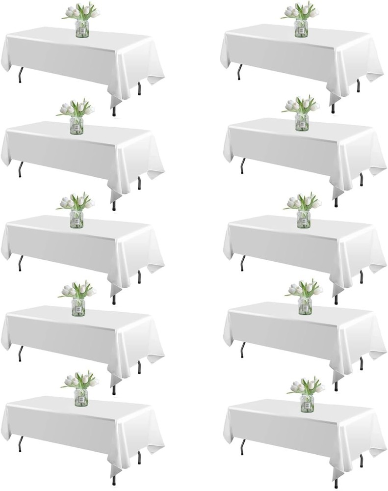 10 Pack White Table Cloth Rectangle Tablecloths 60X102 Inch,Polyester Table Clot