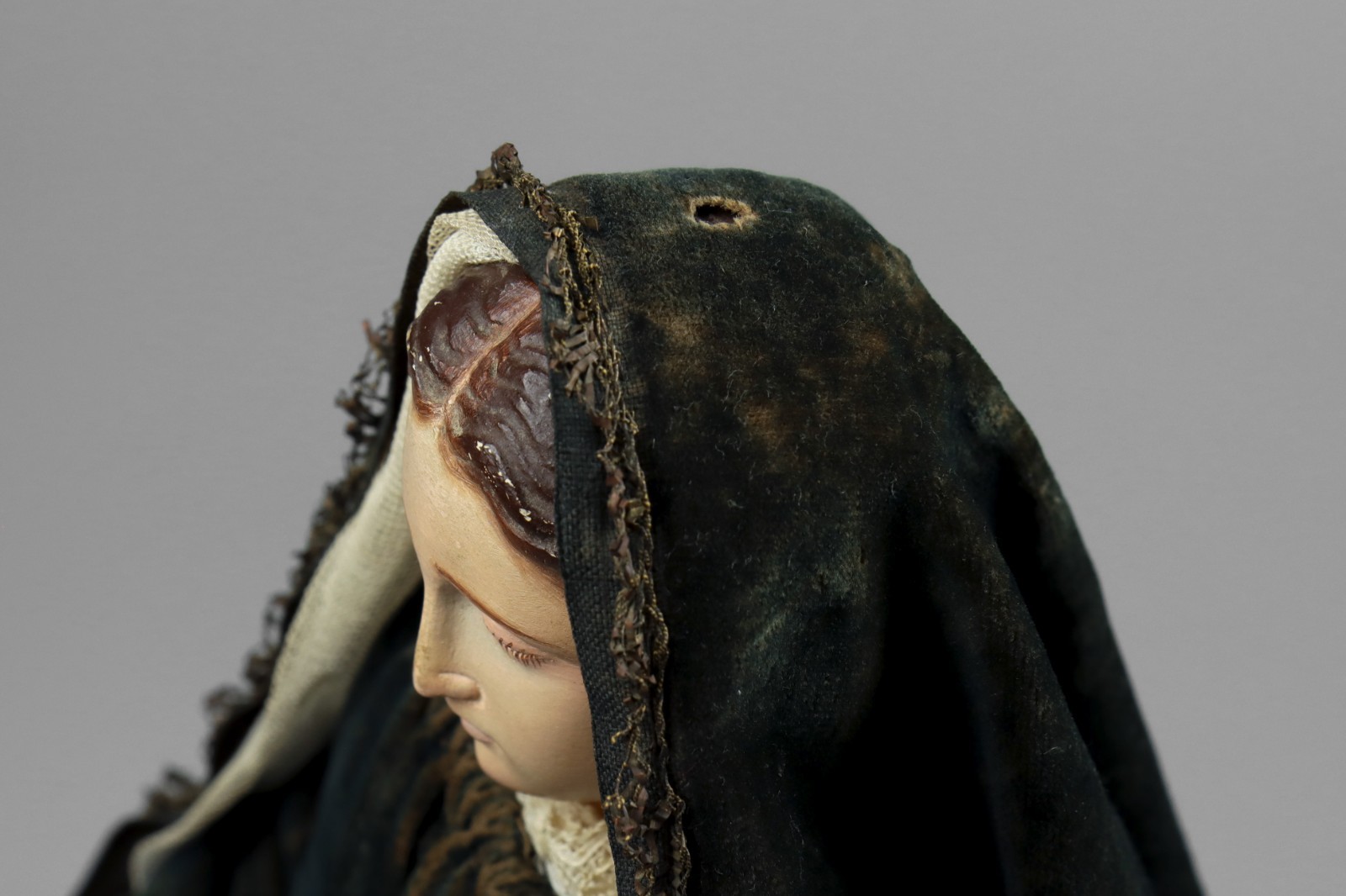 Antique 19th C Carved Wood Polychrome Santos Virgin Mary Madonna Lady of Sorrows