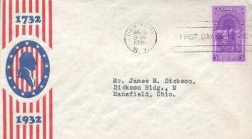 854 3c WASHINGTON'S INAUGURATION - U/L Bicent