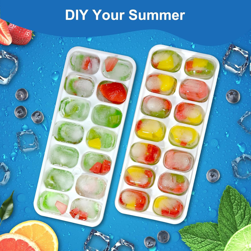 3-Pack Silicone Ice Cube Trays with Lids – Easy-Release, Stackable, BPA-Free for
