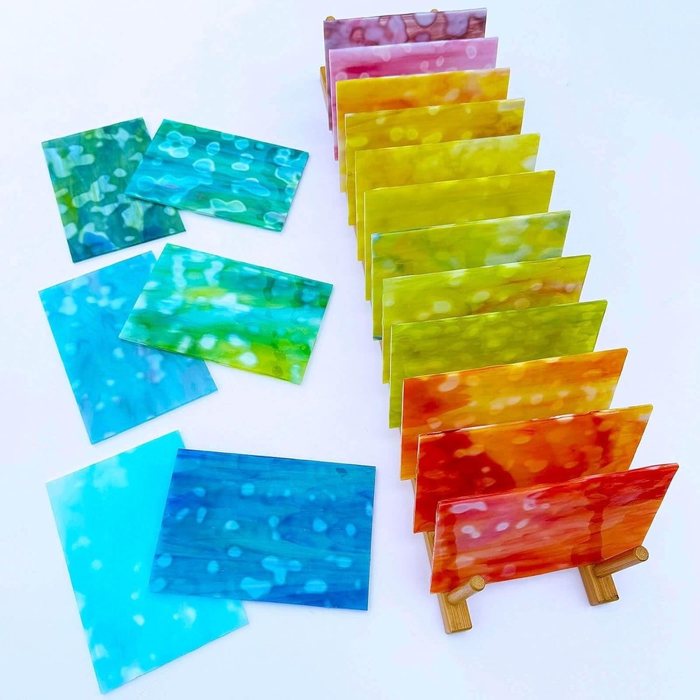 6x4 Inch Mottled Opal Stained Glass - 24 Sheet Value Pack for Creative Projects