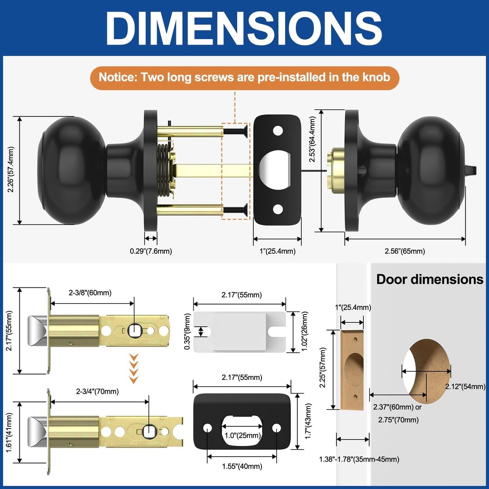 AEEKEL 10 Pack Privacy Door Knob, Matte Black Knobs Interior