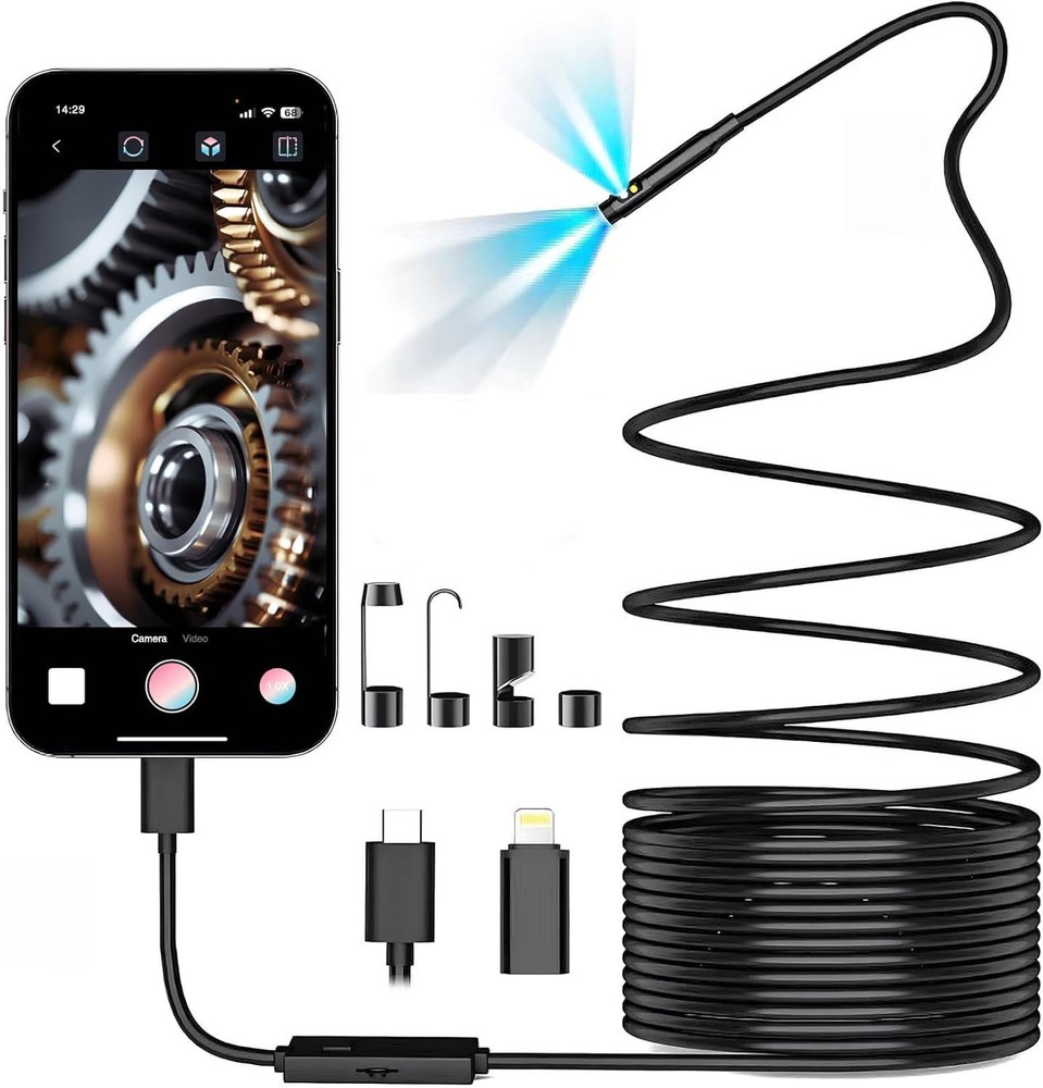 Dual-Lens Endoscope Camera with Light,Borescope with 8 Adjustable LED Lights ...