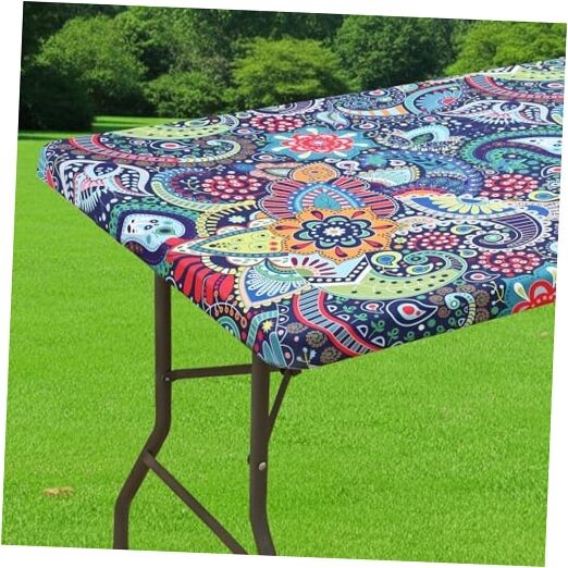 Spandex Fitted Tablecloth for 6 Foot 72" x 30" (Rectangular) Blue & Orange