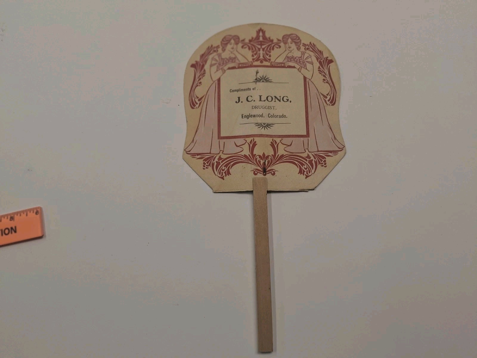 J. C. Long Druggist Englewood Colo 12-Inch Advertising Fan