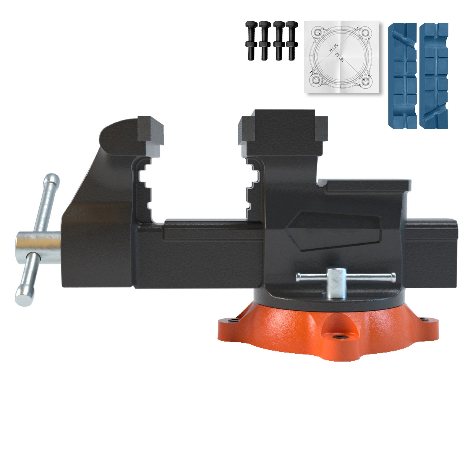 6.5" Bench Vise w/ 360°Swivel Locking Base & Two-way Jaw Ductile Iron