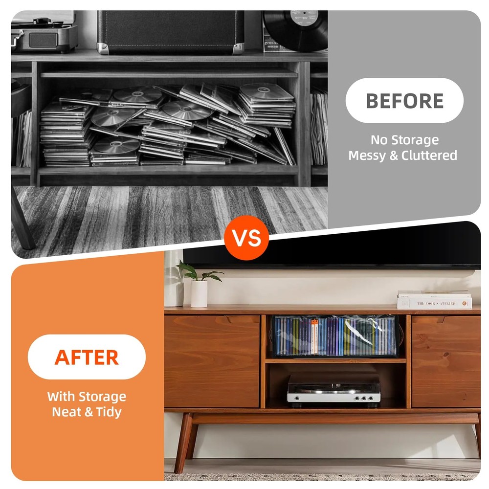 4 Pack CD Storage Box Stackable Case Holder with Front Zippered Clear Window