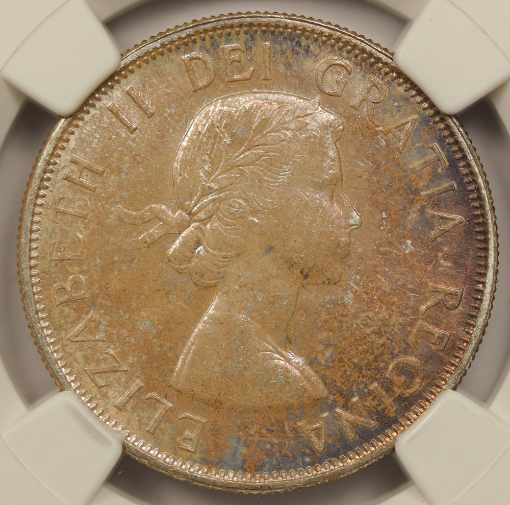 1954 Canada Silver Half Dollar 50C MS 64 NGC Toned