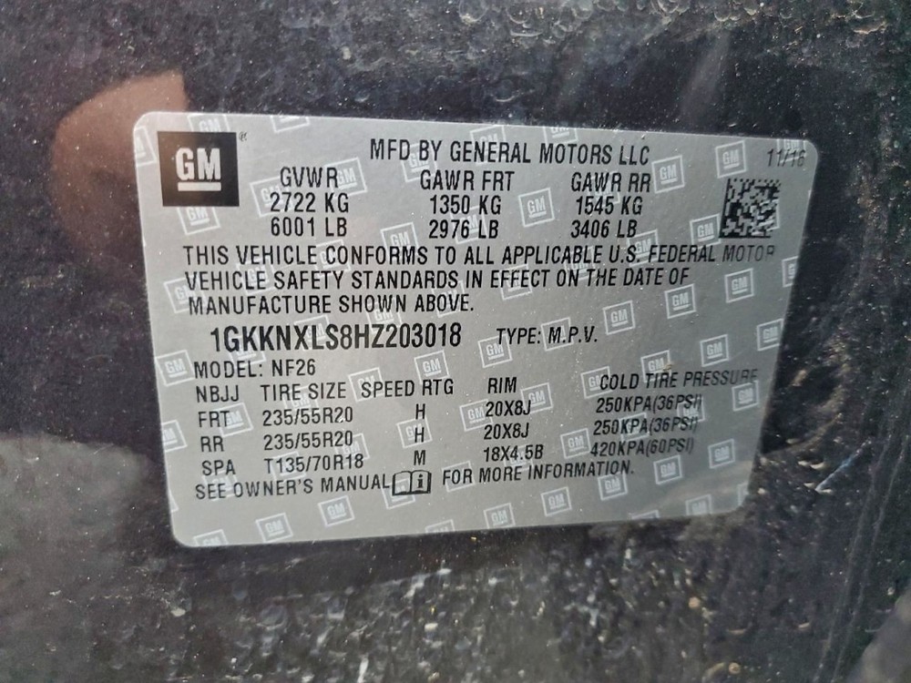 LEFT REAR DOOR WINDOW REGULATOR OEM 2019 GMC ACADIA