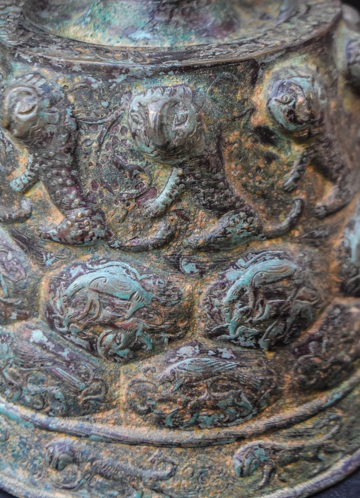 Islamic Mamluk Candlestick Base, Embossed and Engraved Bronze, Middle Eastern
