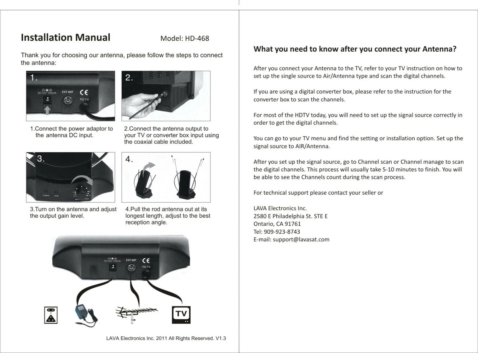 HD-468 Indoor HDTV Antenna, Amplified 4k Ready 1080P Indoor VHF/UHF Receiver