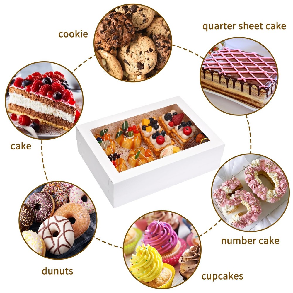 10pcs 14x10x4in Cake Boxes with Cake Board,White Rectangle Bakery Boxes with ...