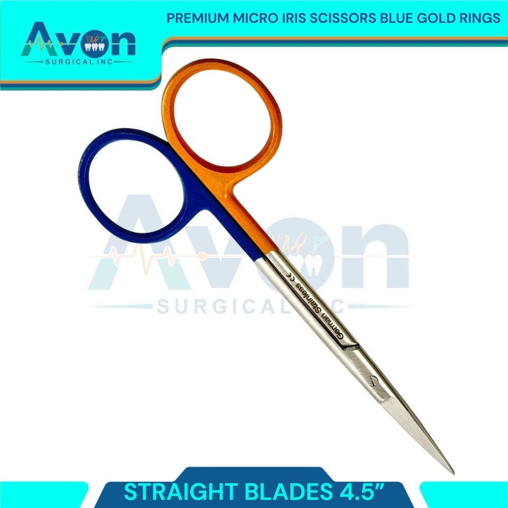 Straight-Tiped Multi-Color Iris Scissors 4.5" Gold/Blue Handle - Sharp - 1pc