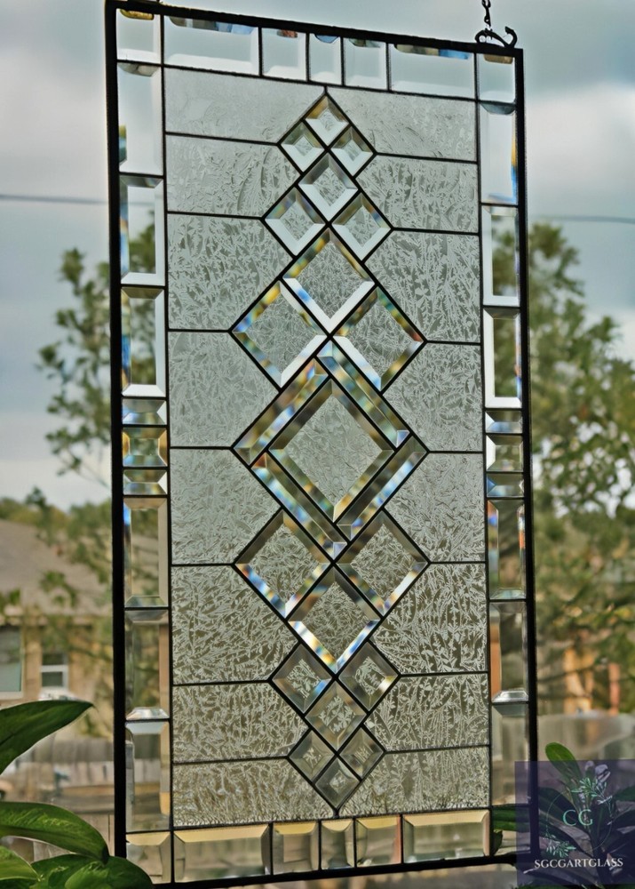 Rectangular stained glass window panel ,hanging,privacy glass,Made to order