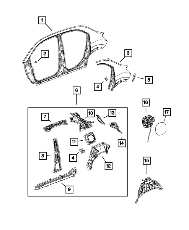 Genuine Mopar Quarter Panel Extension Left 68285097aa