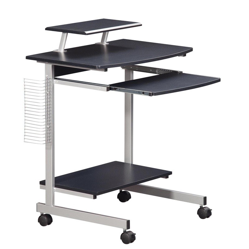 Compact Computer Cart Rolling Workstation Adjustable Shelf Keyboard Tray Storage