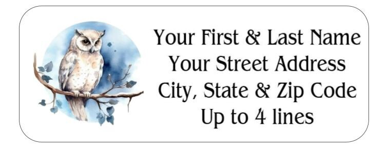 150 Snowy Owl on Tree Branch Mailing Return Address Labels Personalized