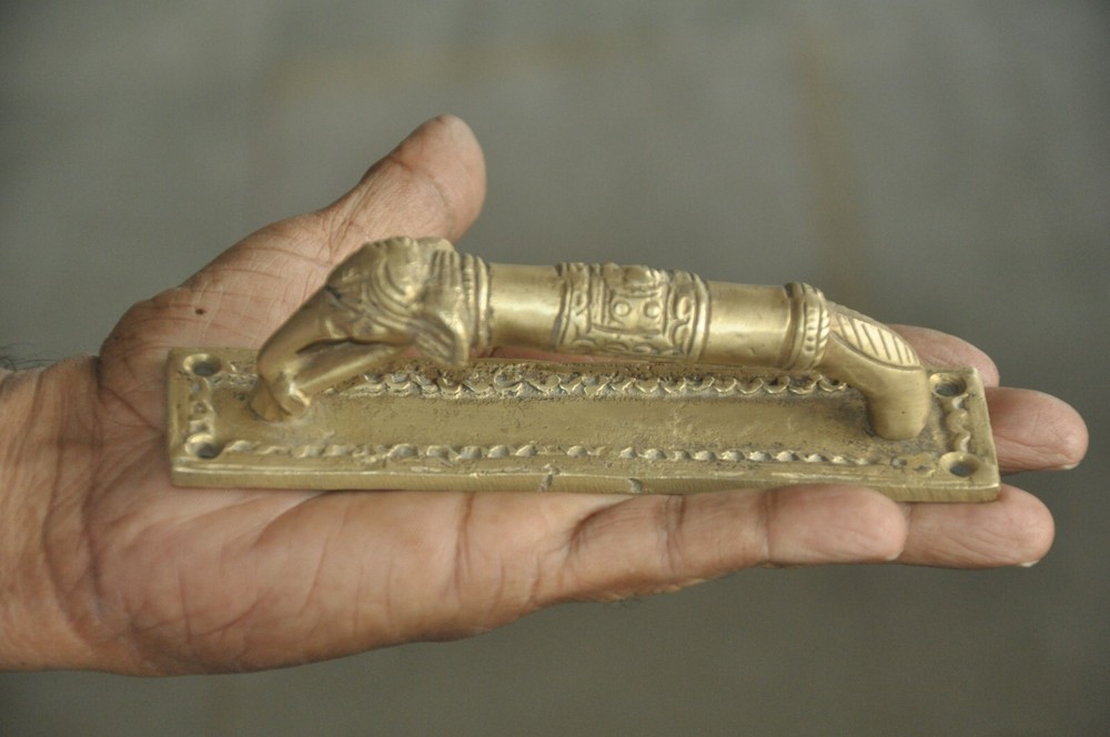 2 Pc Vintage Brass Elephant Handcrafted Engraved Solid Heavy Door Handles