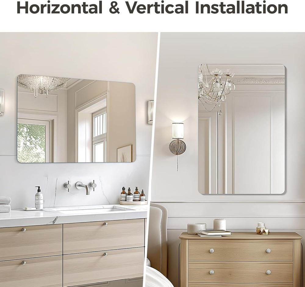 USHOWER 2-Pack 20x30 Frameless Bathroom Mirror Rectangle Wall Vanity Tempered HD