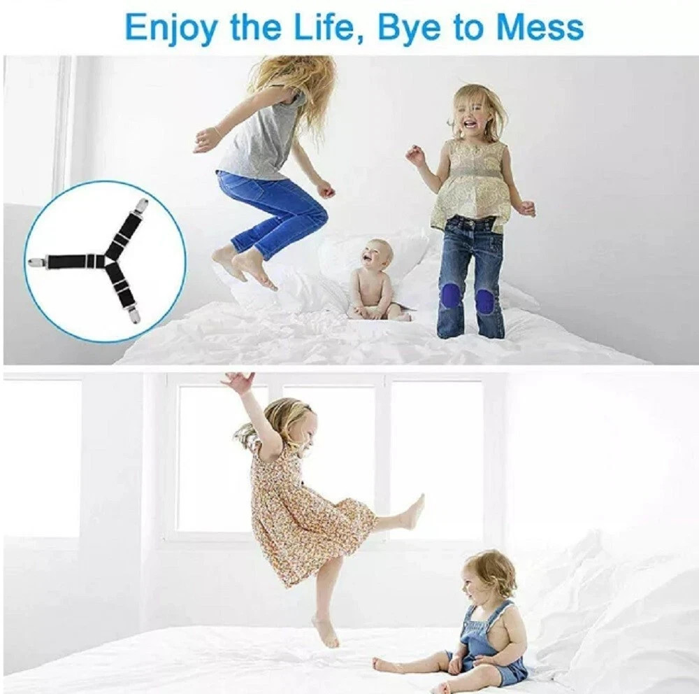 4 Pack Bed Sheet Holder Straps Adjustable Fitted Sheet Clips Corner Grippers