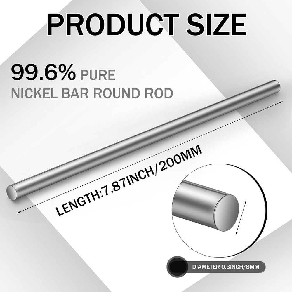 Nickel Anode Pure Bar Rods 99.6%, 0.3", 7.87" Experiment Electroplating Solution