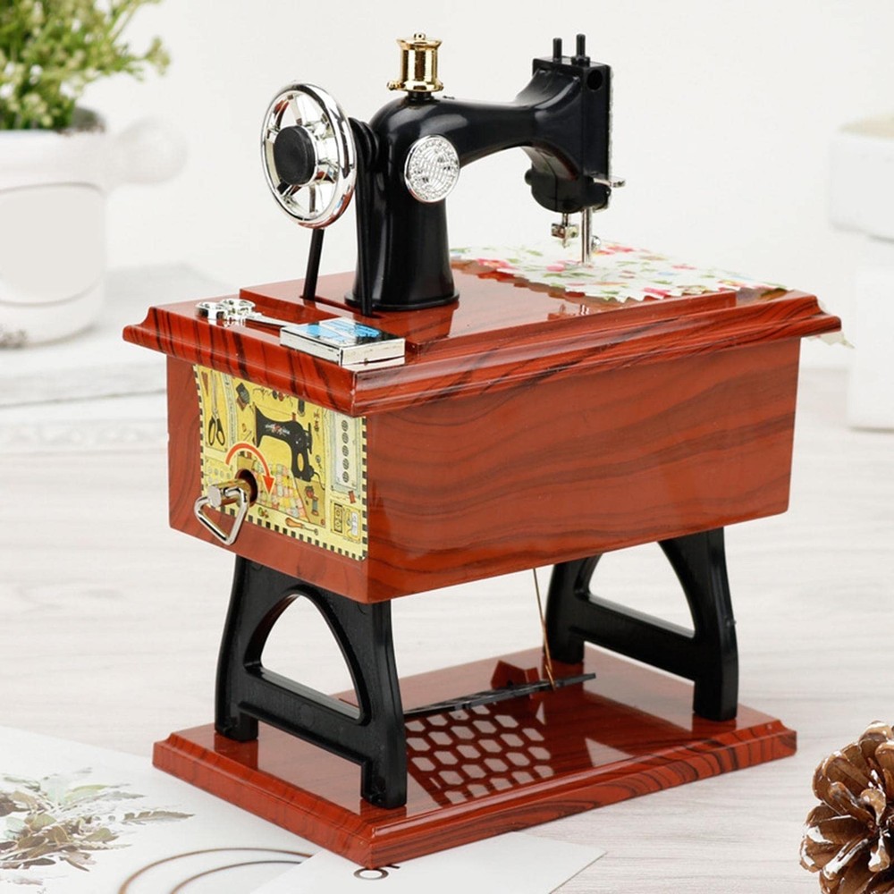 Creative Sewing Machine Music Box Mechanical Music Box Mini Decorative Table ...