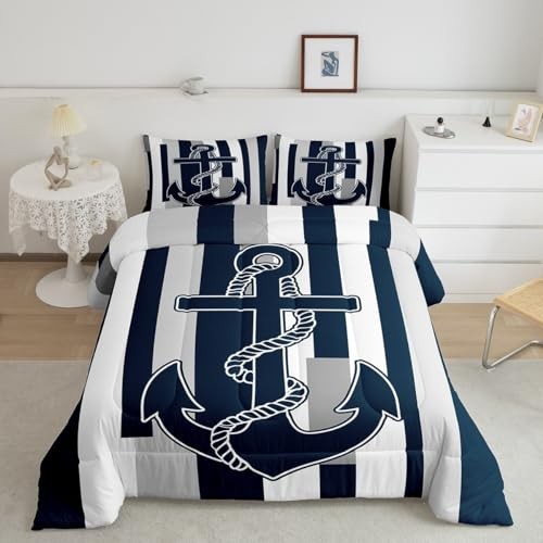 Anchor Decor Bedding Set for Kids Boys Girls Grey White Navy King Multi 02