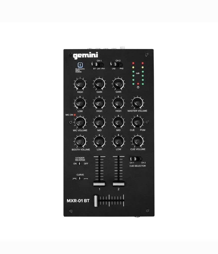 Gemini MXR-01BT 2-Channel DJ Mixer Bluetooth USB Professional Audio Interface