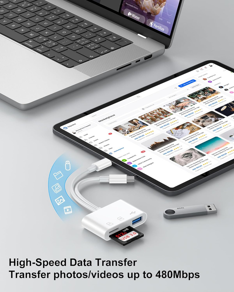 SD Card Reader for Iphone, Ipad, Samsung, Memory SD Card Reader USB C&Lightning