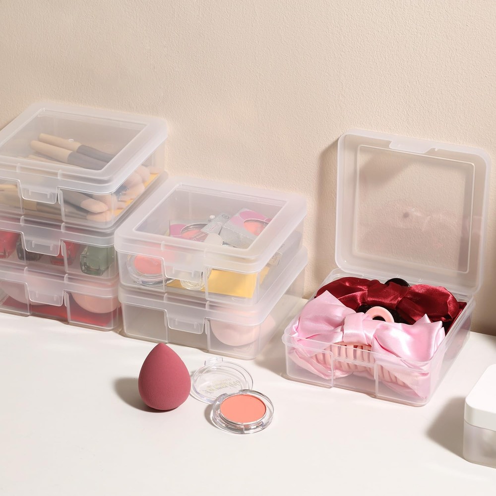 18 Pack Small Clear Plastic Storage Boxes with Lids, Arts & Crafts Storage Bo...